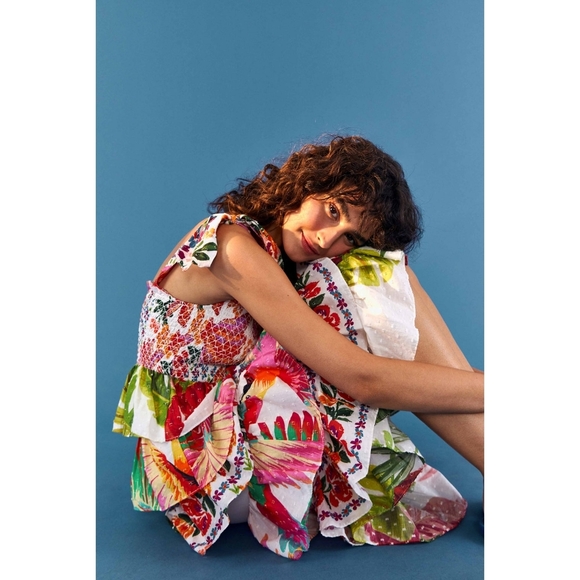 NWT FARM Rio Mixed White Layered Floral Midi Dress Size S - Picture 4 of 14